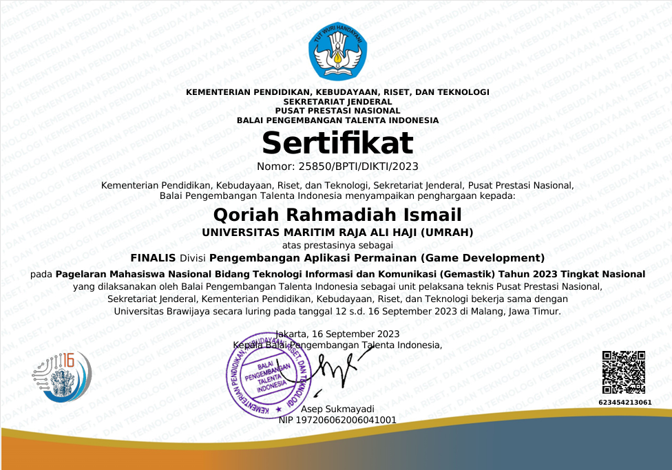 Sertifikat Finalist Gemastik Nasional
